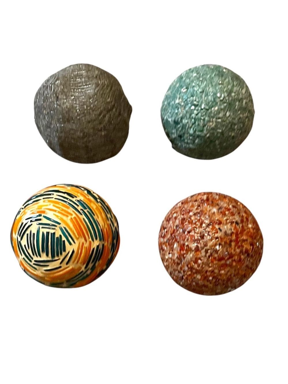 Set Of 4 Mosaic 4” Ceramic Orb SphereTeal Green Neutral Tone Glass Beads, NEW